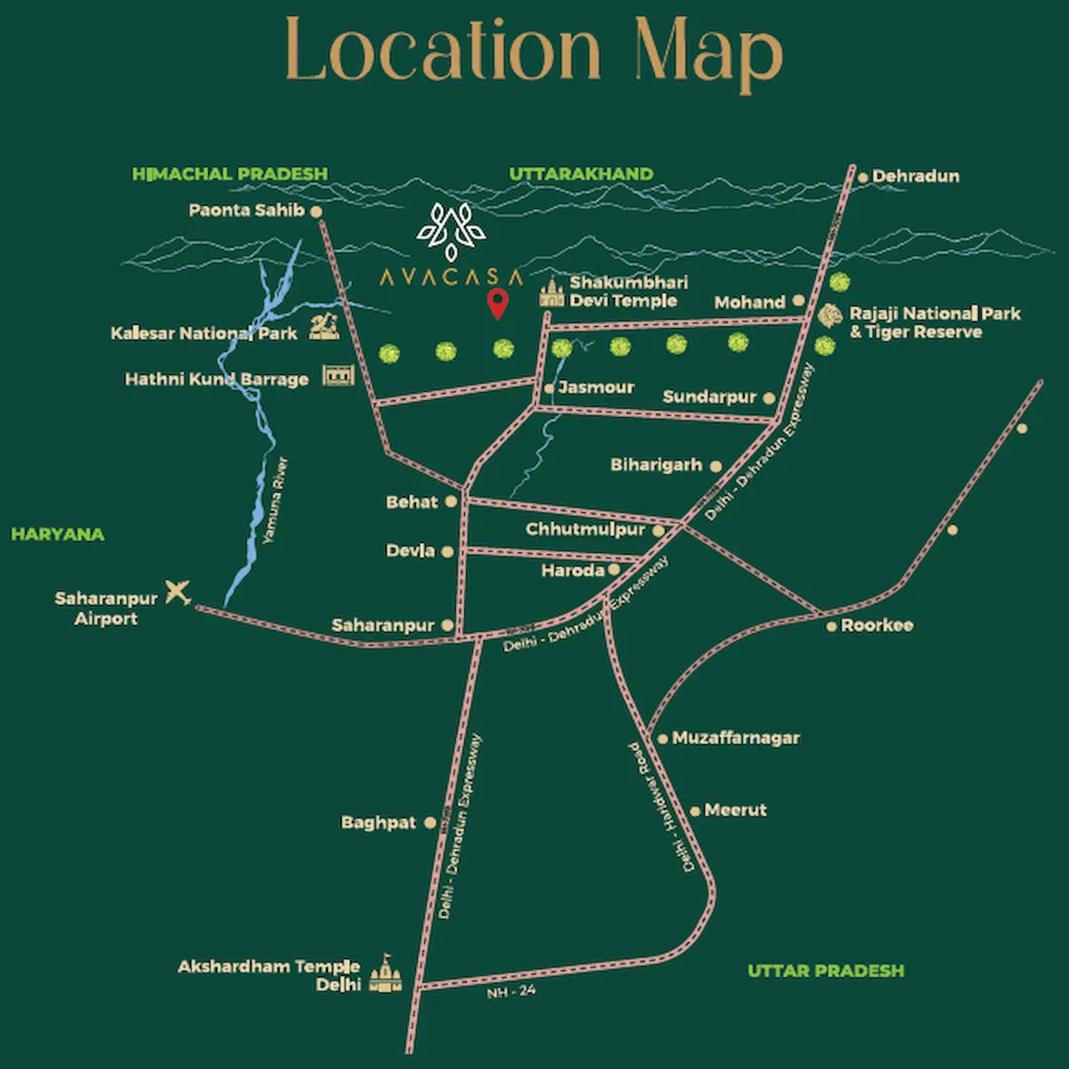 Avacasa Sovereign Estates location map near Delhi Dehradun Expressway