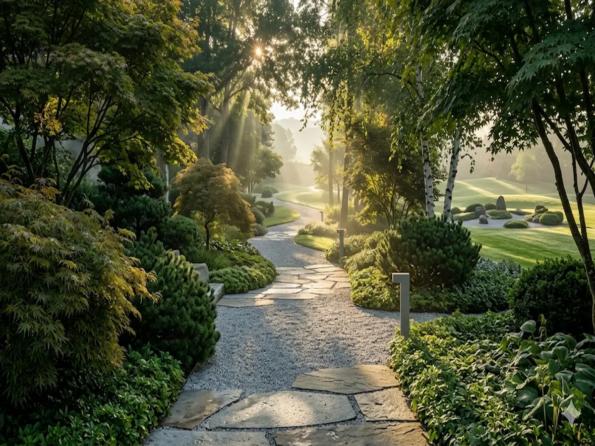 Sunlit walking trails and deeply integrated private landscaping at Avacasa Sovereign Estates