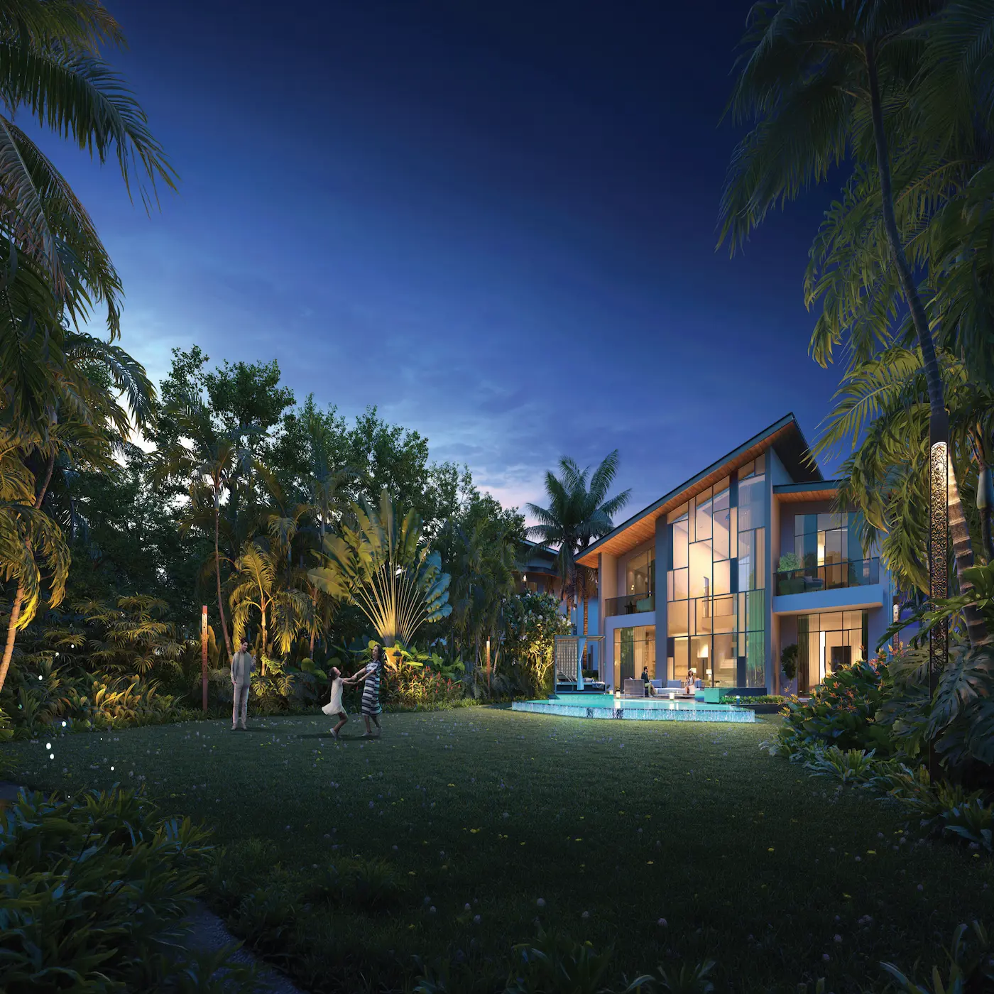 Exterior architecture and private landscaping of a 3-bedroom sovereign estate at Avacasa Badkala Hills