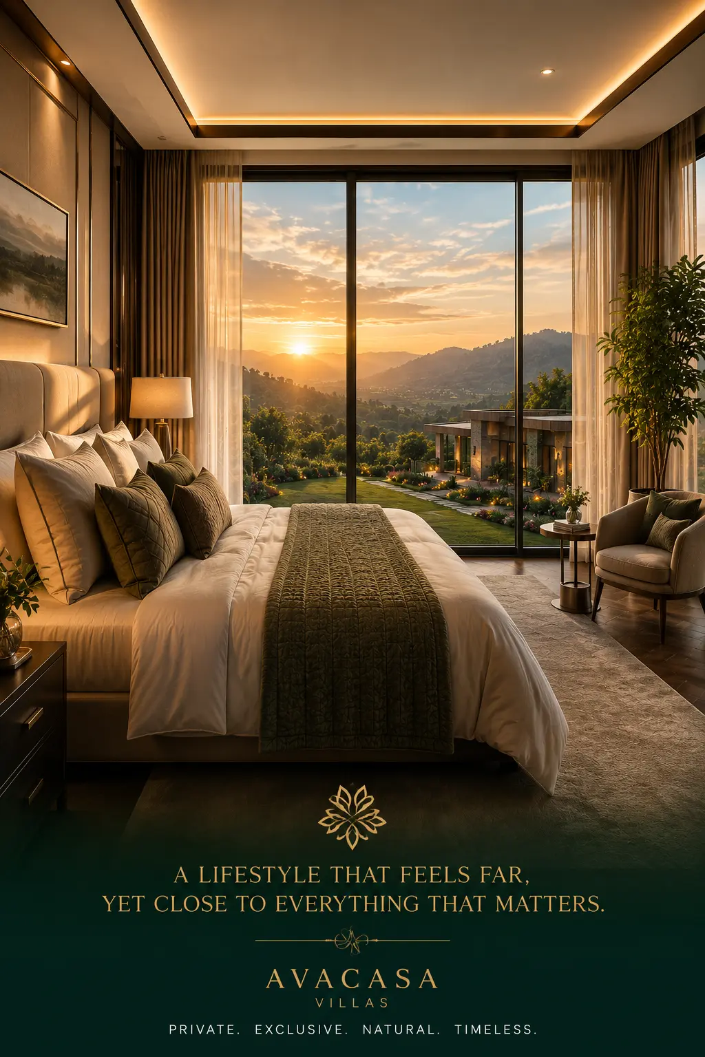 Luxury second home interior at Avacasa Villas Badkala Hills featuring panoramic hill views near Delhi NCR